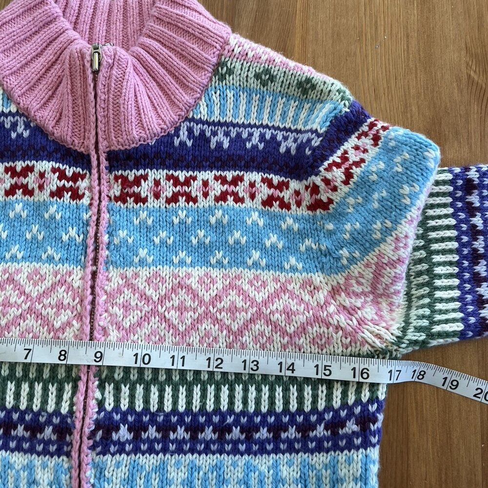 Vintage Y2K Cardigan Sweater Girls XL Fair Isle Full Zip Colorful Ski So Real - Picture 14 of 15